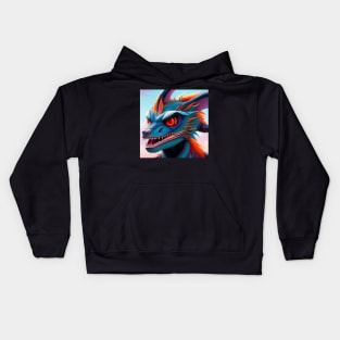 Ferocious Blue Dragon with Red Eyes Kids Hoodie